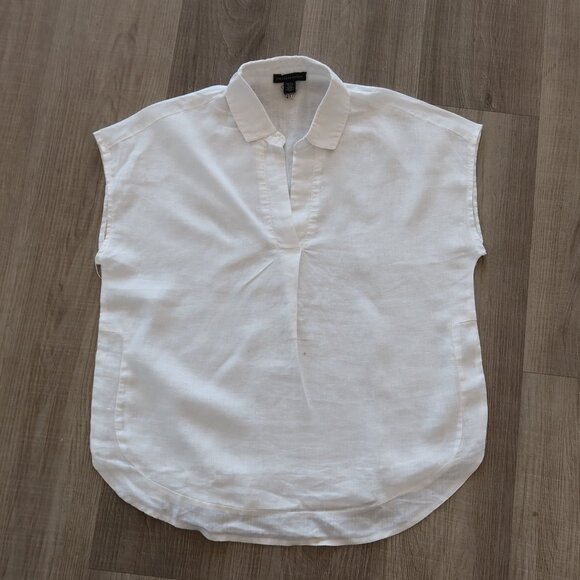 SAKS FIFTH AVENUE 100% linen white shirt top summer basic minimalist popover Sml - Picture 1 of 8